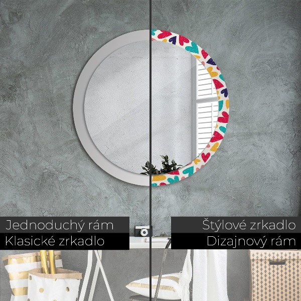 Round printed mirror Colorful hearts