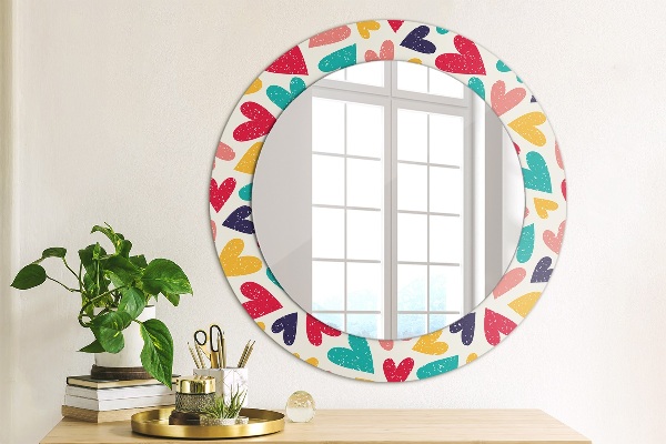 Round printed mirror Colorful hearts