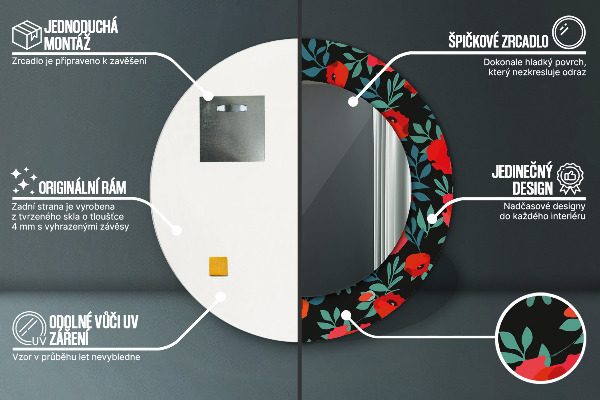 Round printed mirror Red poppy seed