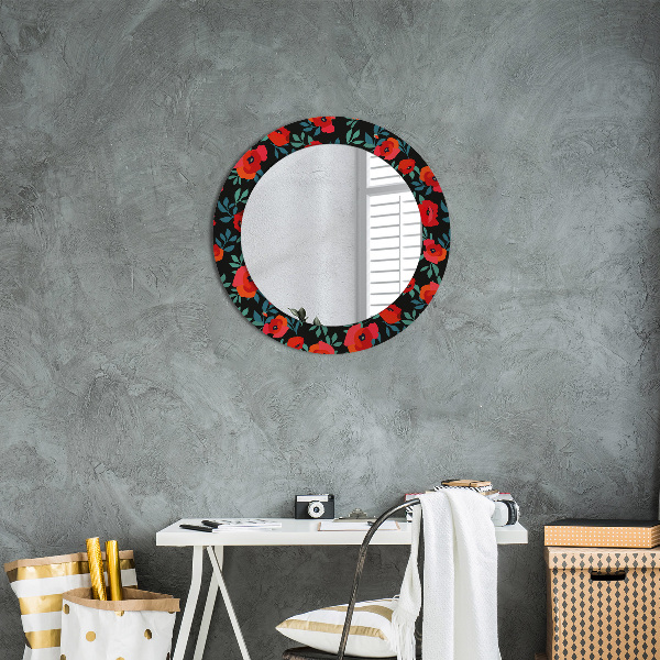 Round printed mirror Red poppy seed