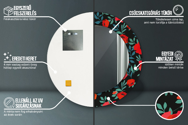 Round printed mirror Red poppy seed