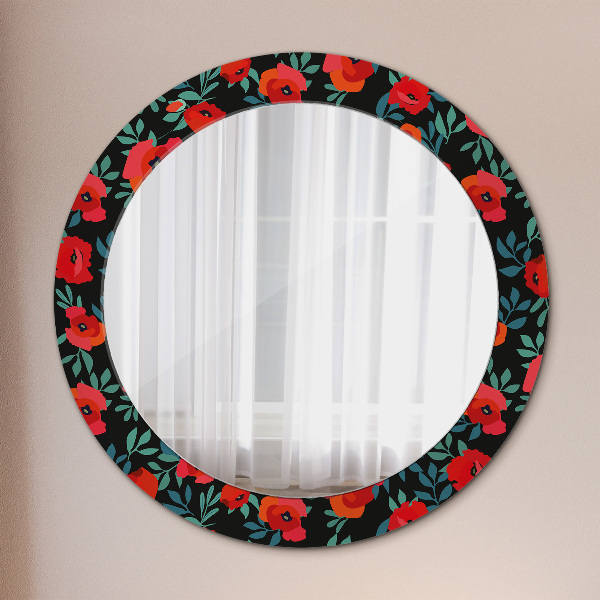Round printed mirror Red poppy seed