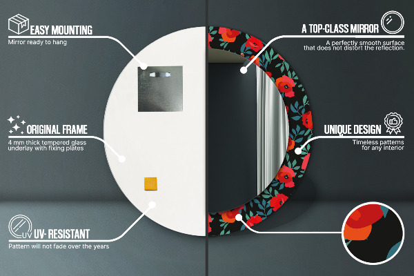 Round printed mirror Red poppy seed