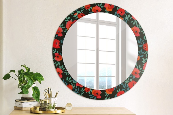 Round printed mirror Red poppy seed
