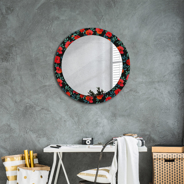 Round printed mirror Red poppy seed