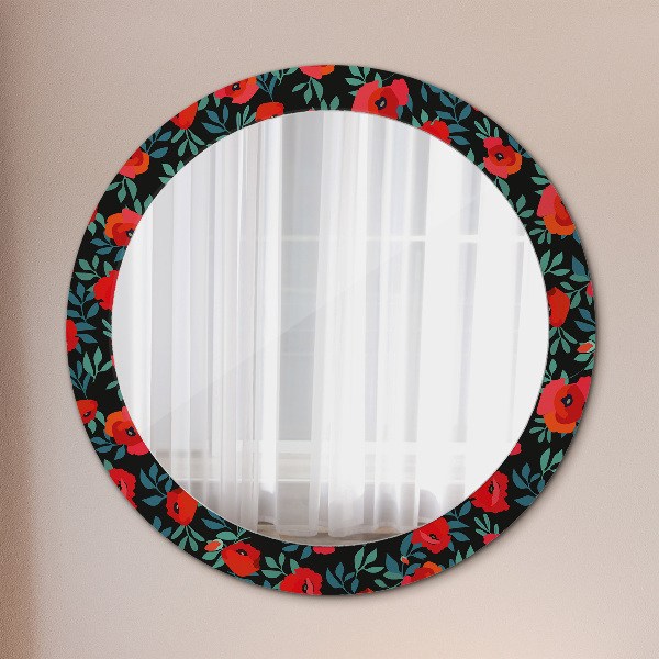 Round printed mirror Red poppy seed