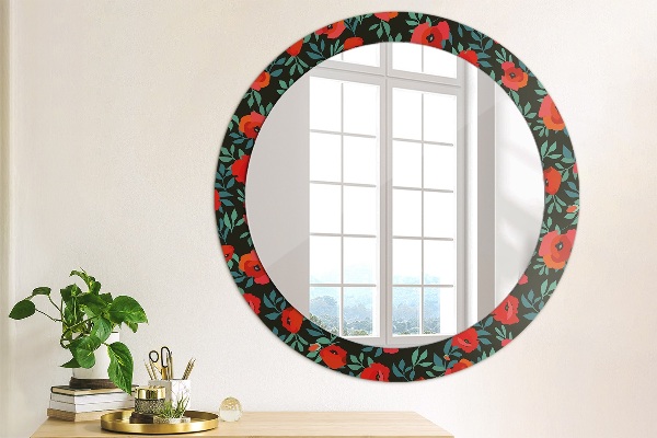 Round printed mirror Red poppy seed