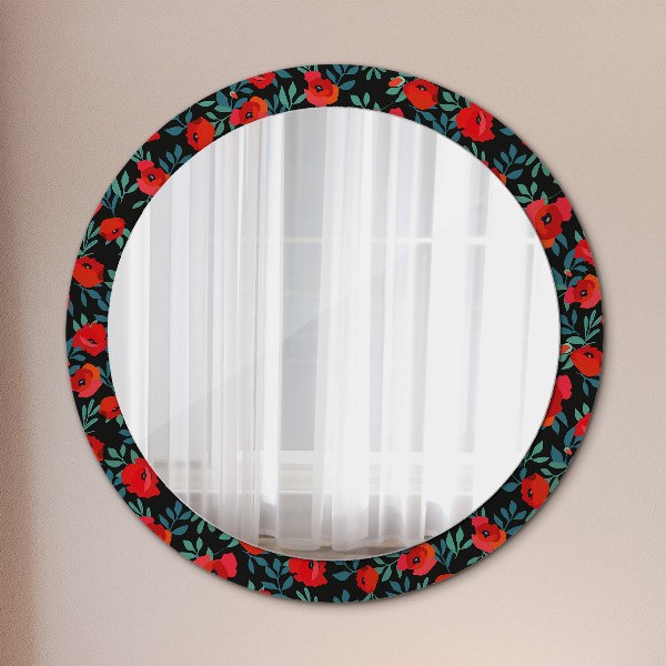 Round printed mirror Red poppy seed