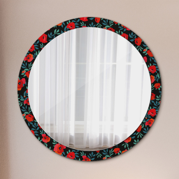 Round printed mirror Red poppy seed