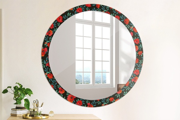 Round printed mirror Red poppy seed