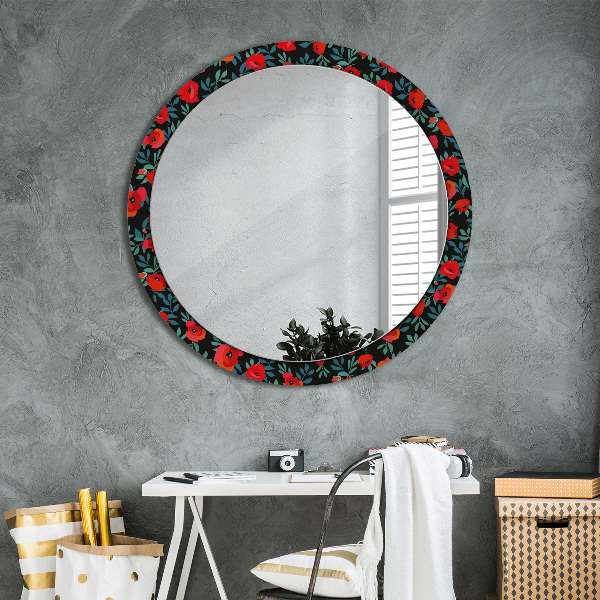 Round printed mirror Red poppy seed