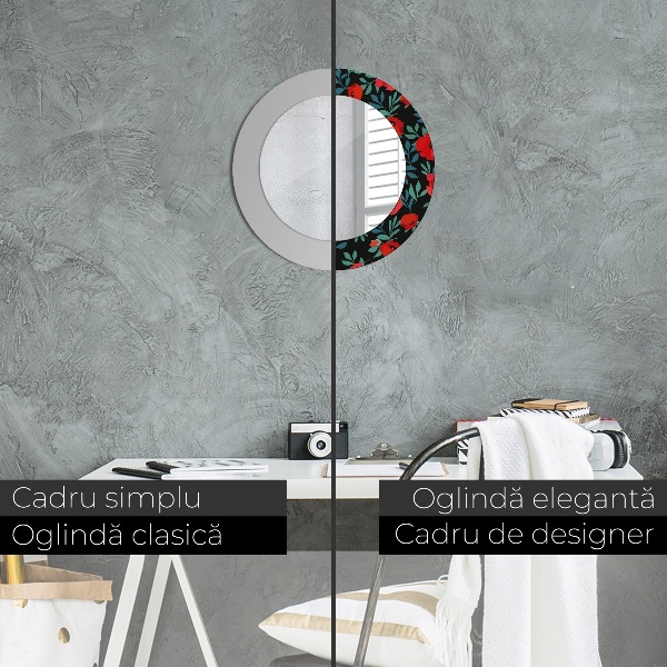 Round printed mirror Red poppy seed