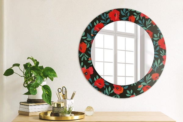 Round printed mirror Red poppy seed