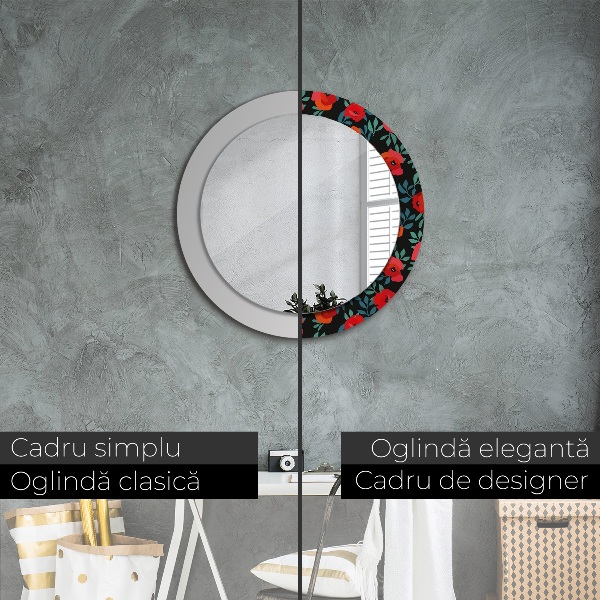 Round printed mirror Red poppy seed