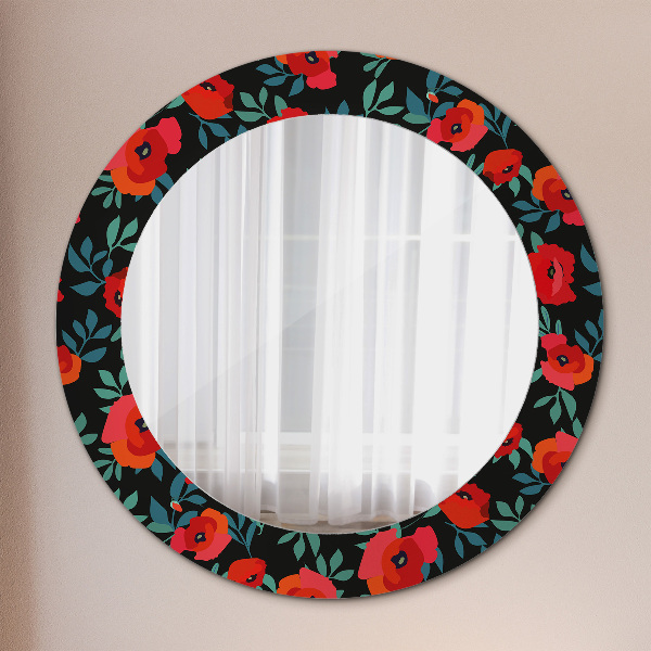Round printed mirror Red poppy seed