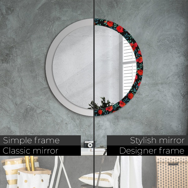 Round printed mirror Red poppy seed