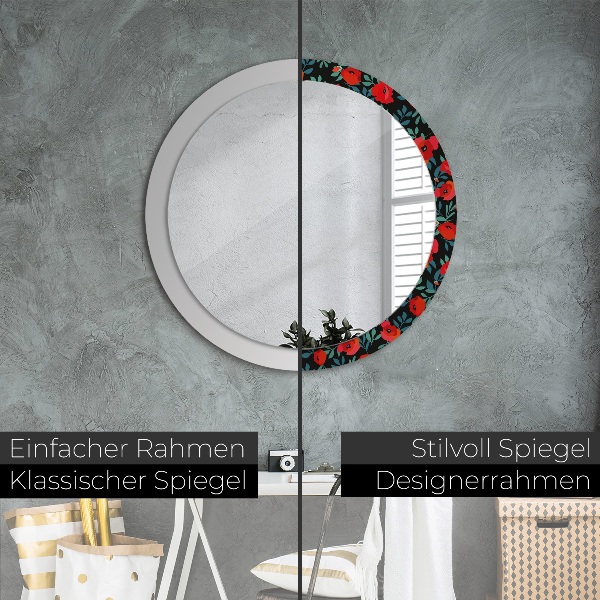 Round printed mirror Red poppy seed