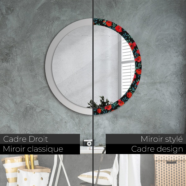 Round printed mirror Red poppy seed