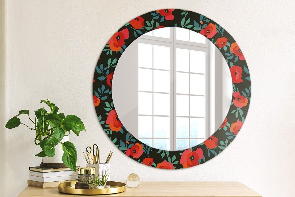 Round printed mirror Red poppy seed