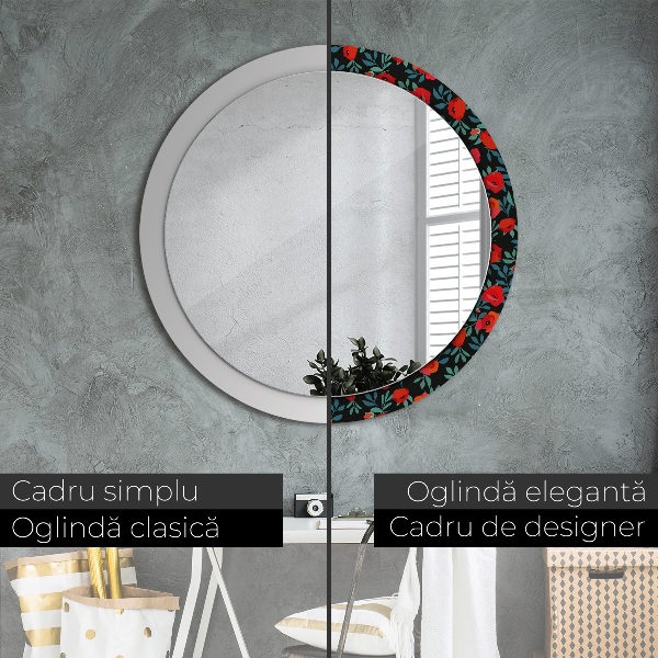 Round printed mirror Red poppy seed