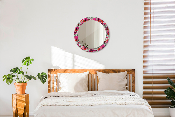 Round wall mirror decor Pink poppies