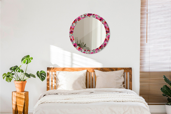 Round wall mirror decor Pink poppies