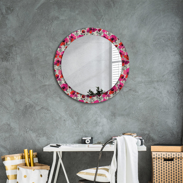Round wall mirror decor Pink poppies