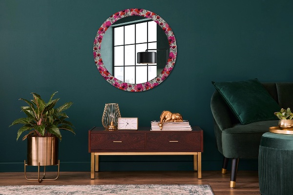 Round wall mirror decor Pink poppies