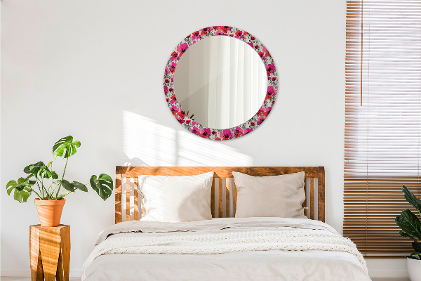 Round wall mirror decor Pink poppies