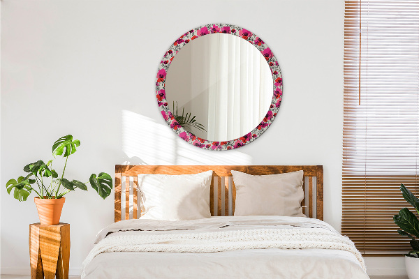 Round wall mirror decor Pink poppies