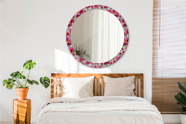 Round wall mirror decor Pink poppies