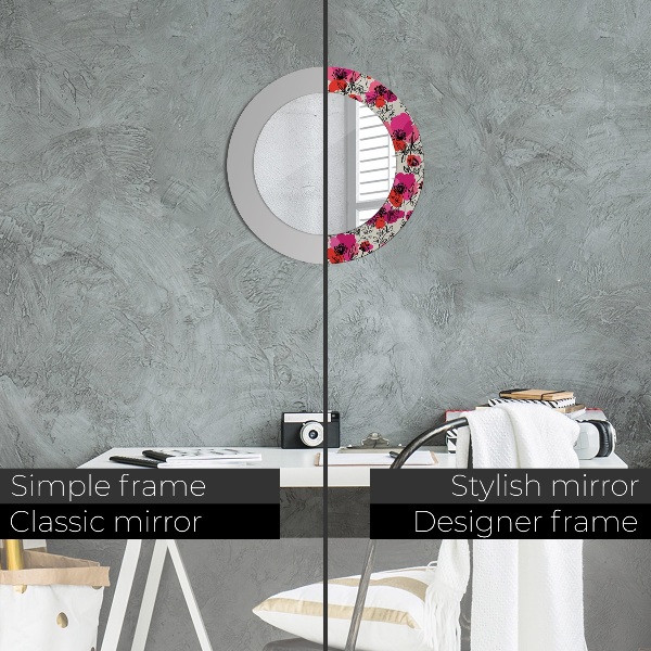 Round wall mirror decor Pink poppies