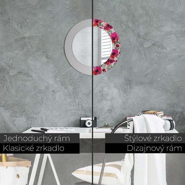 Round wall mirror decor Pink poppies