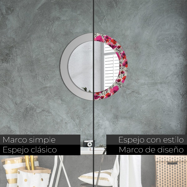 Round wall mirror decor Pink poppies