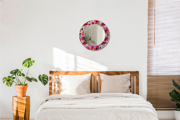 Round wall mirror decor Pink poppies