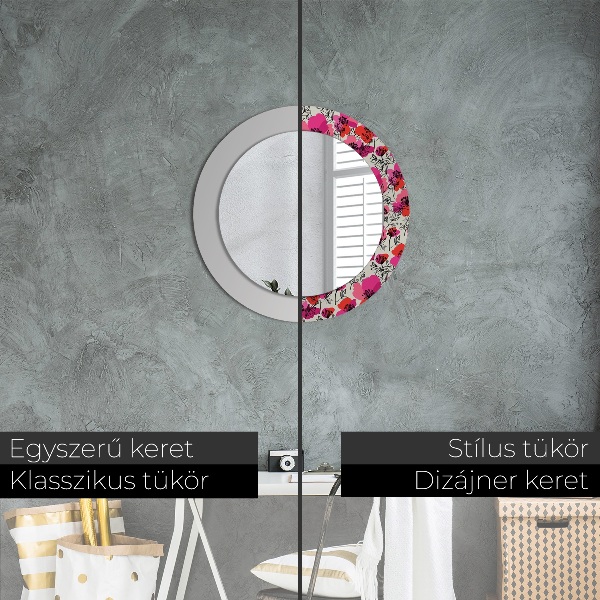 Round wall mirror decor Pink poppies