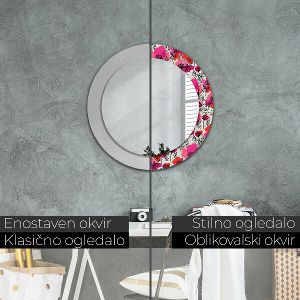 Round wall mirror decor Pink poppies