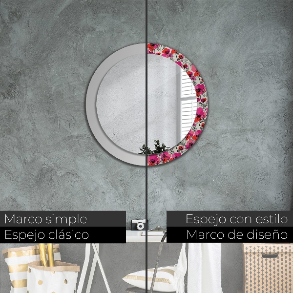 Round wall mirror decor Pink poppies