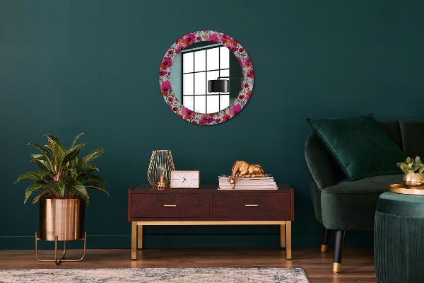 Round wall mirror decor Pink poppies