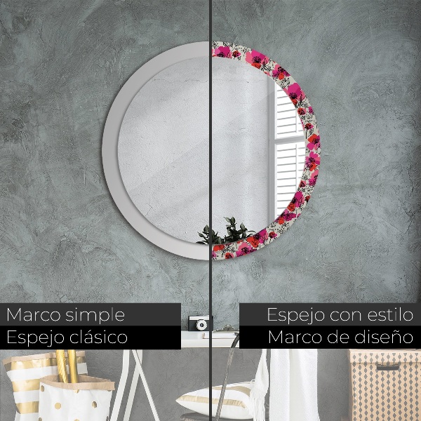 Round wall mirror decor Pink poppies