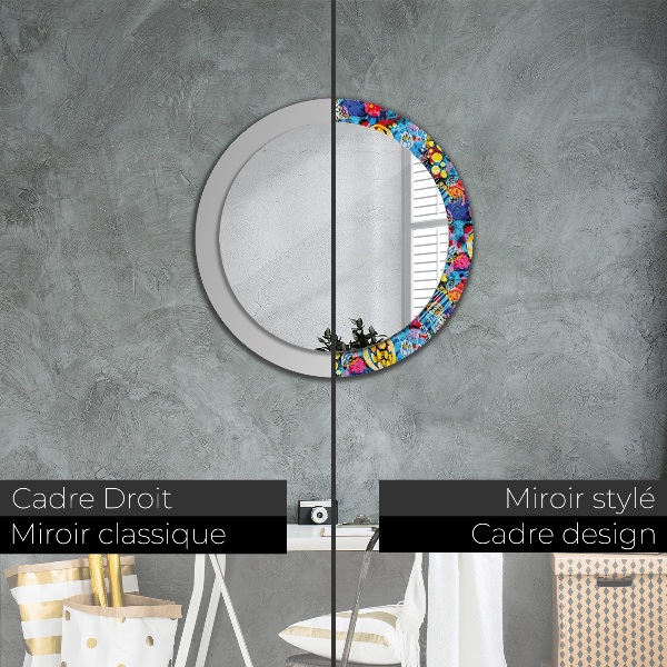 Round wall mirror decor Colorful scribbles