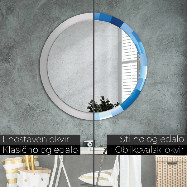 Round mirror frame with print Blue abstract