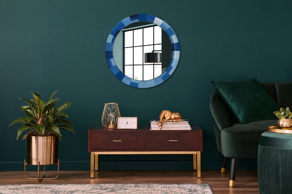 Round mirror frame with print Blue abstract
