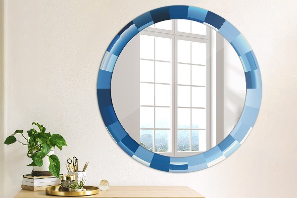 Round mirror frame with print Blue abstract
