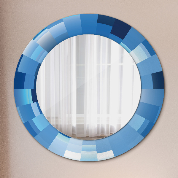 Round mirror frame with print Blue abstract