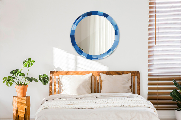 Round mirror frame with print Blue abstract