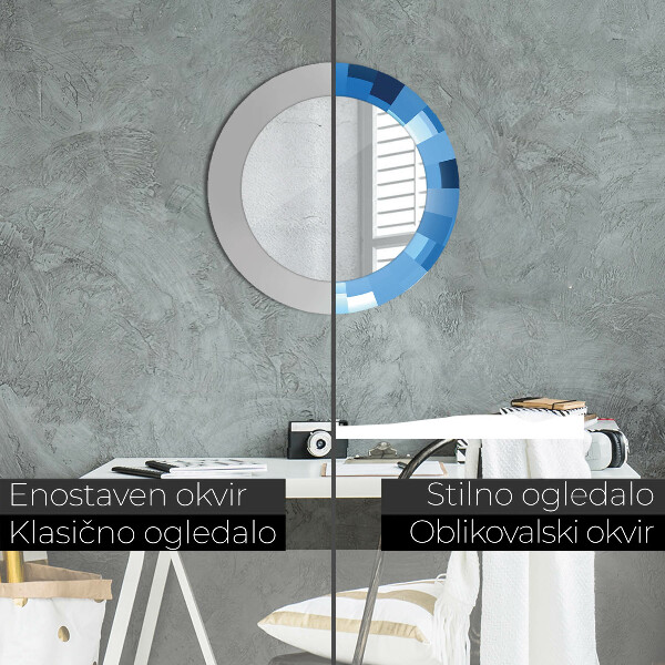 Round mirror frame with print Blue abstract
