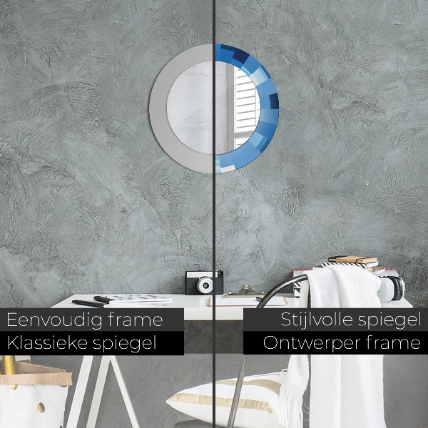Round mirror frame with print Blue abstract