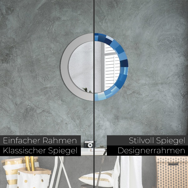 Round mirror frame with print Blue abstract