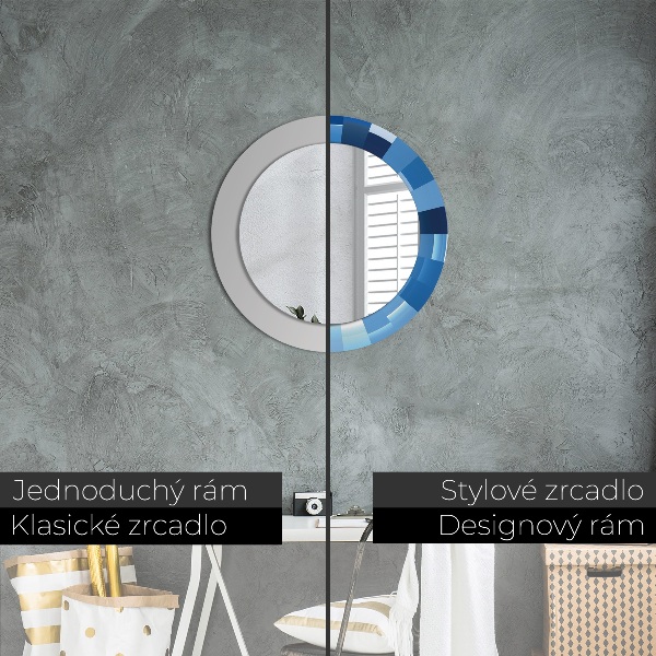 Round mirror frame with print Blue abstract